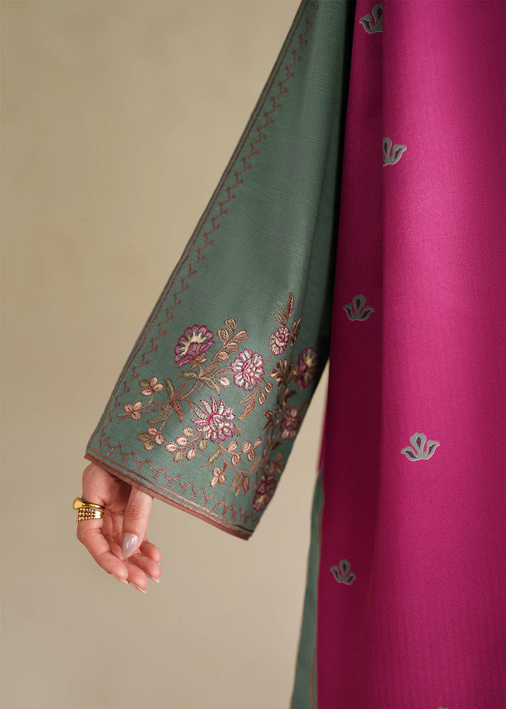 Grace Z-(W978) - Stitched Embroidered 3pc Marina Dress With Printed Shawl.