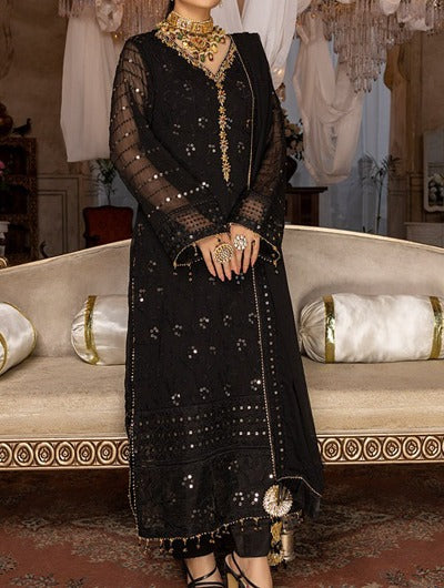 Stitched Black Orchid – Embroidered Chiffon Stitched 3Pc Suit