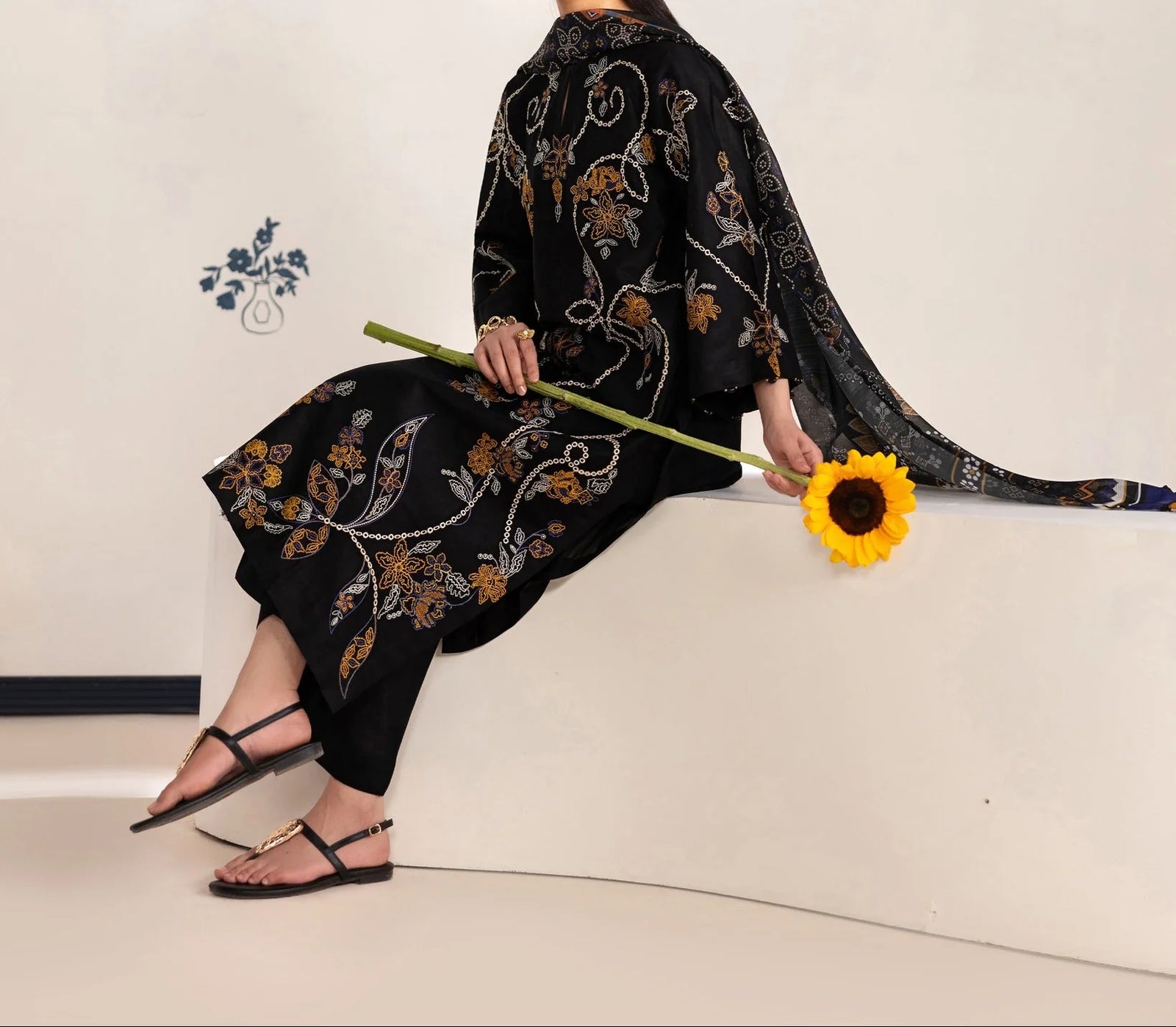Grace Z-(S1494) - Stitched Embroidered 3pc Lawn Dress With Printed Lawn Dupatta.