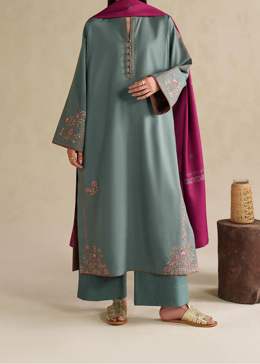 Grace W978-Embroidered 3pc Marina Dress With Printed Shawl.