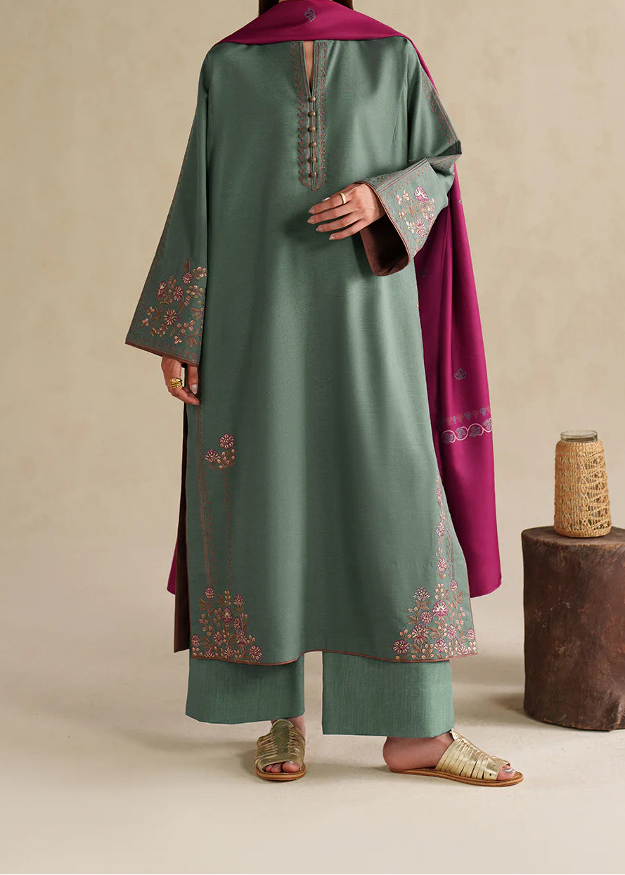 Grace Z-(W978) - Stitched Embroidered 3pc Marina Dress With Printed Shawl.