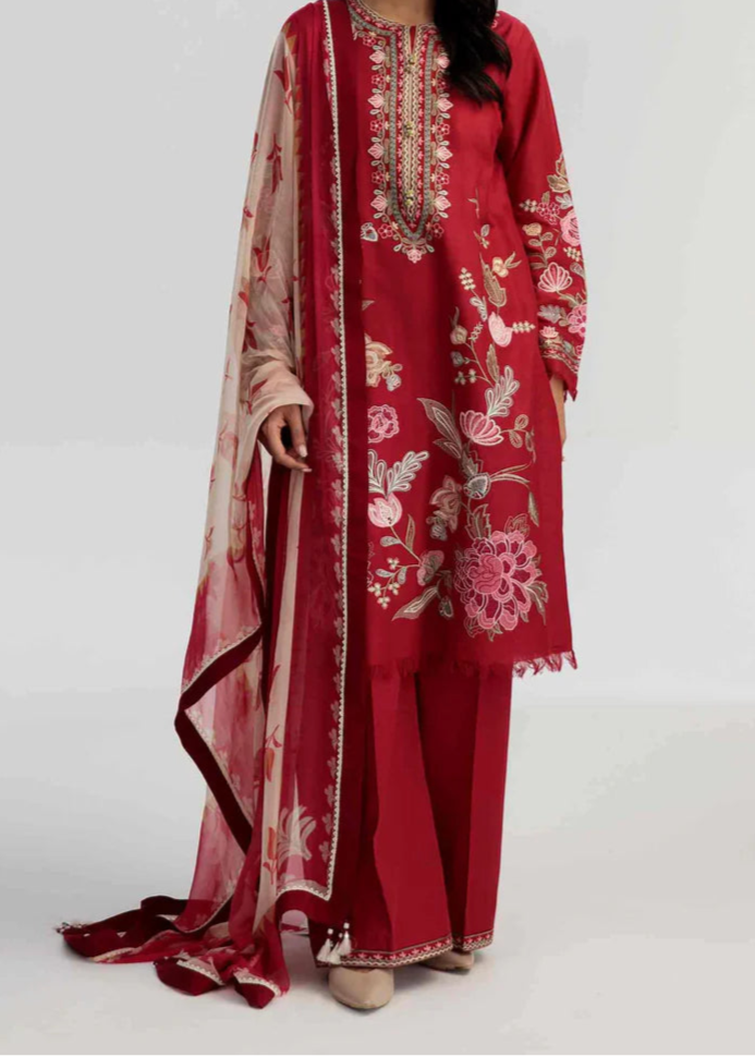 Grace S1253-Embroidered 3pc Lawn Dress With Printed Munar Dupatta.