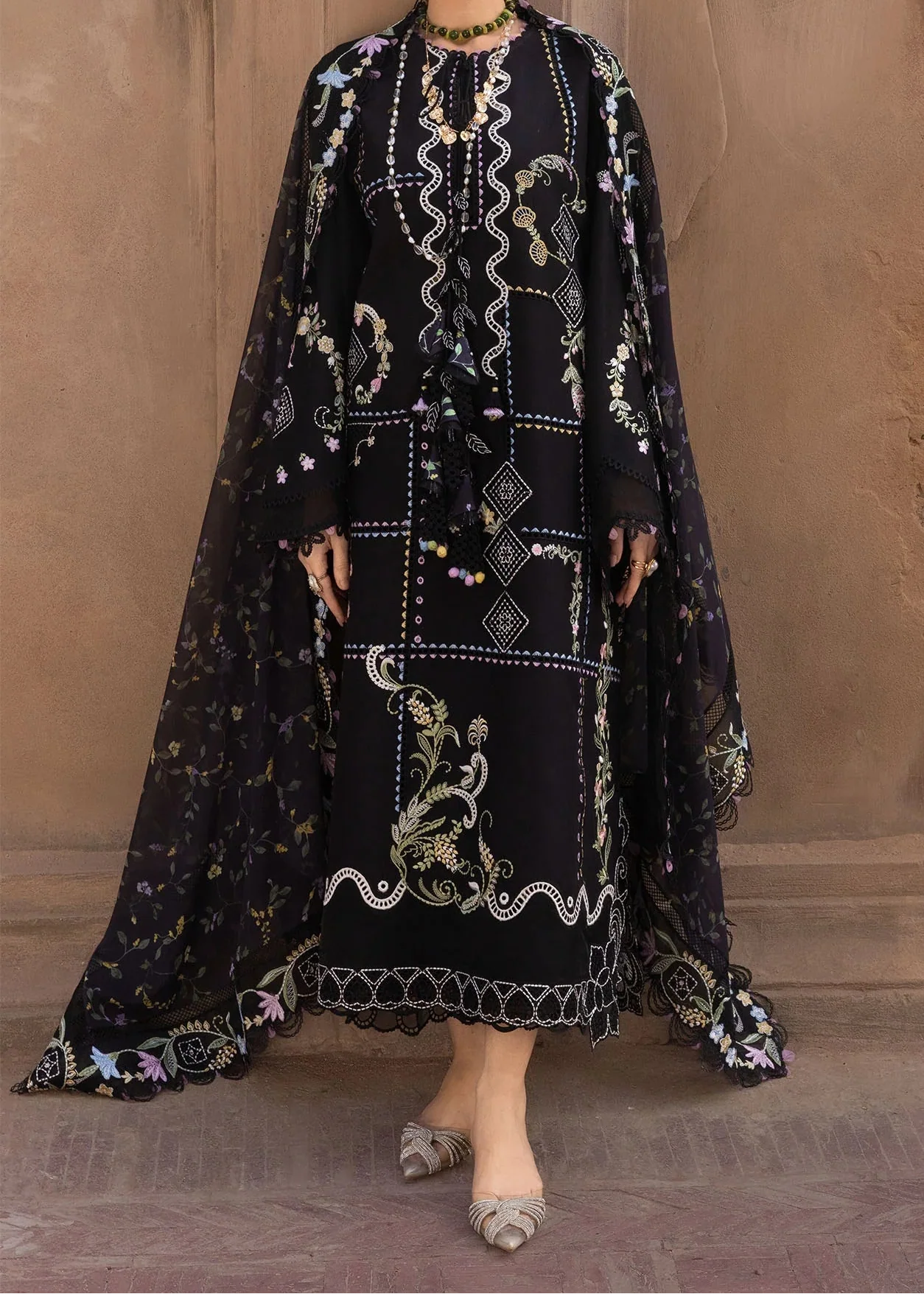 Grace Z-(S1458) - Stitched Embroidered 3pc CHIKANKARI Lawn Dress With Printed Lawn Dupatta.