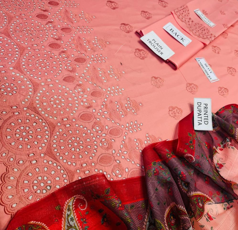 Grace S952-Embroidered 3PC CHIKANKARI Lawn Dress With Printed Munar Dupatta.