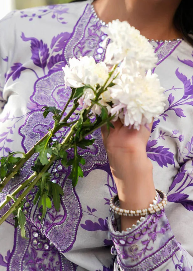 Grace S1299 - Printed & Embroidered 3pc Lawn Dress With Embroidered Sequence Chiffon Dupatta.