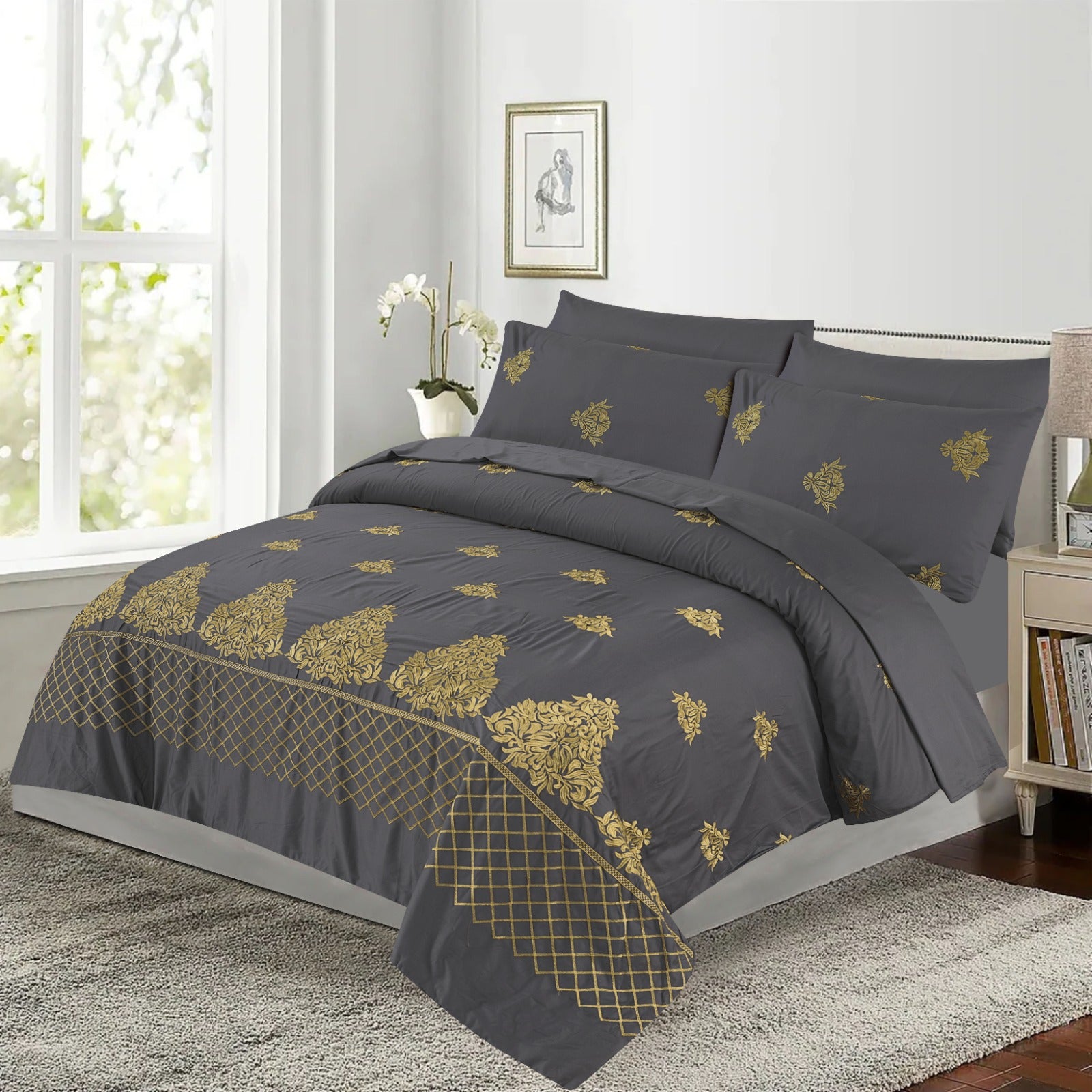 FL0020- Duvet Cover Set - 6Pcs (Luxury Sateen) .