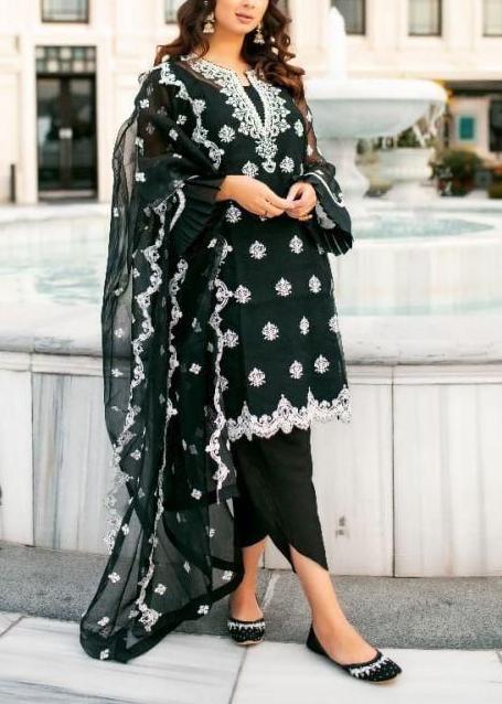 Grace Z-(W548) - Stitched Embroidered 3pc organza dress with Embroidered organza duppata.