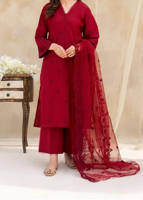 Grace S1225-Embroidered 3pc CHIKANKARI Lawn Dress With Embroidered Organza Dupatta.