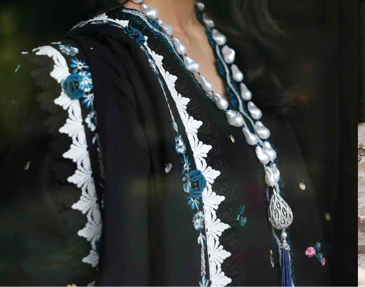 Grace Z-(W787) - Stitched Embroidered 3pc Marina Dress With Embroidered Marina Shawl.