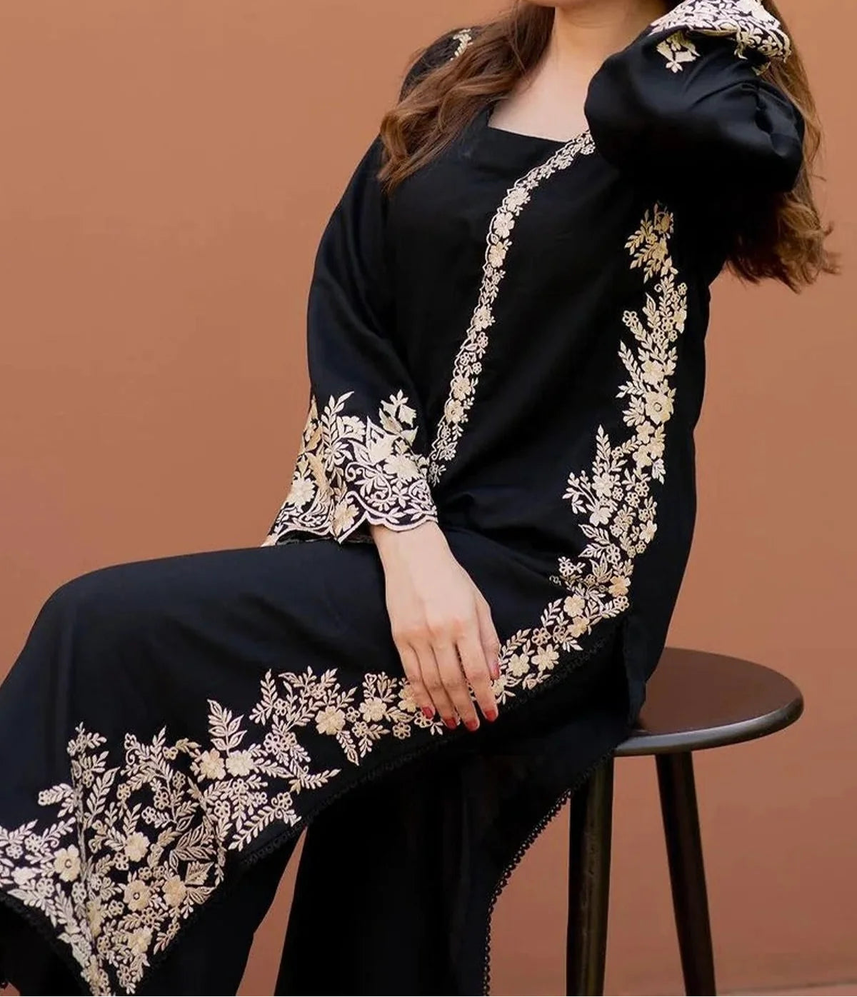 Grace W678- Embroidered 2pc Linen dress