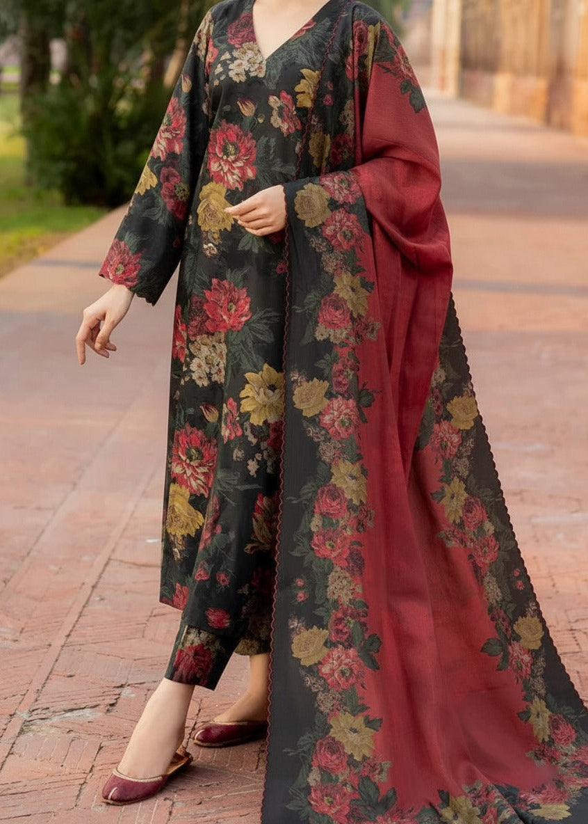Grace W802 - Digital Printed 3pc Karandi Dress With Digital Printed Karandi Shawl.