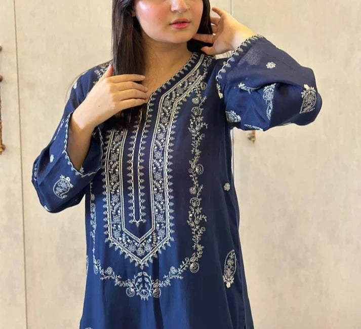 Grace Z-(W473) - Stitched Embroidered 2Pc marina Dress.