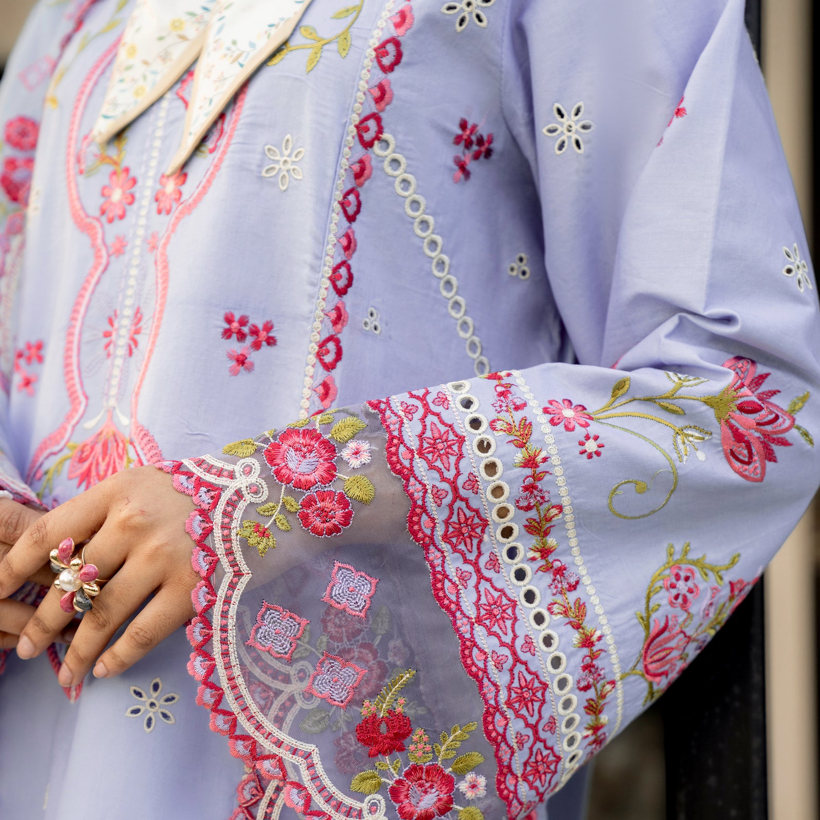 MISK 04 - Embroidered 3pc Chikankari Lawn Dress With Embroidered Cotton Net Dupatta.