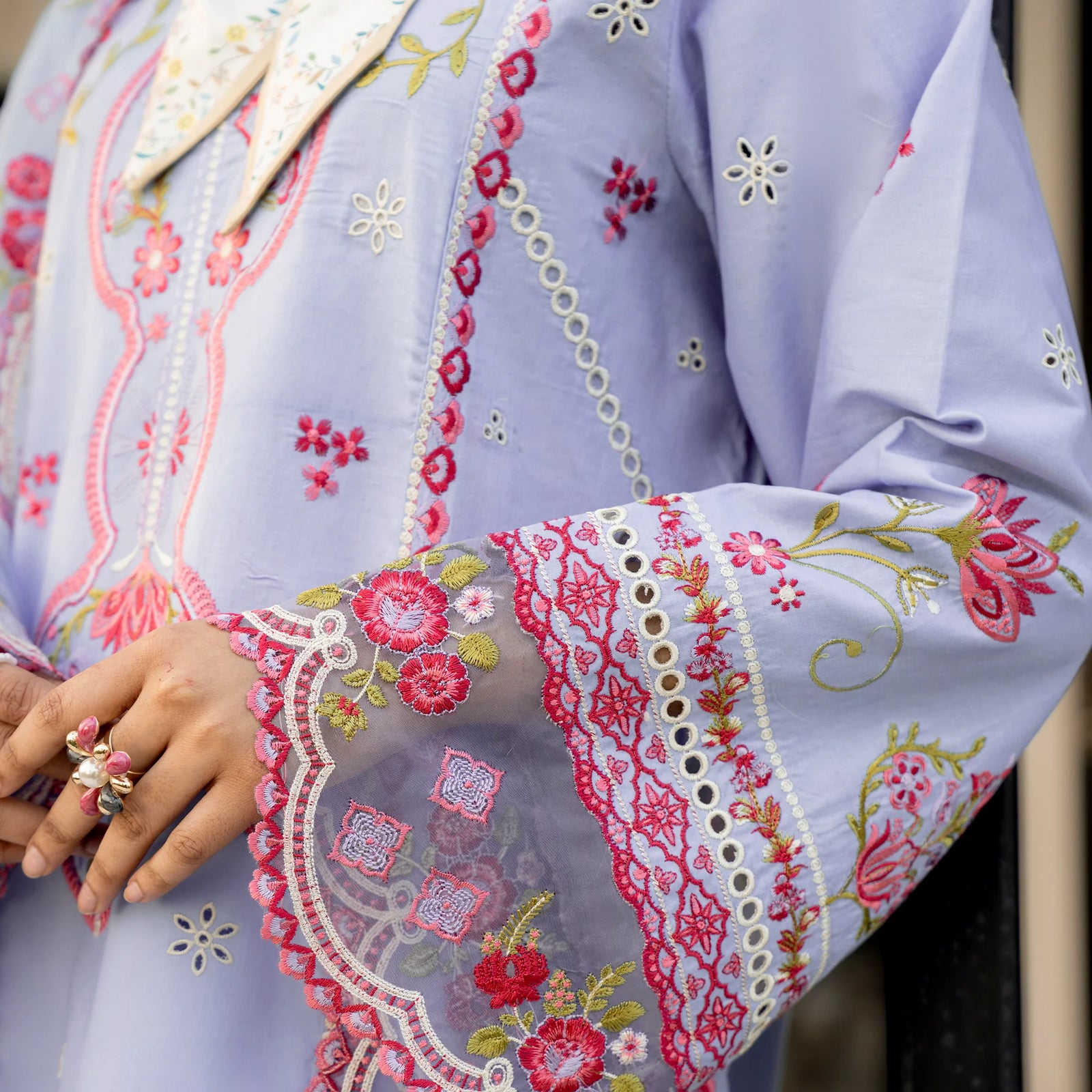 MISK 04 - Stitched Embroidered 3pc Chikankari Lawn Dress With Embroidered Cotton Net Dupatta.