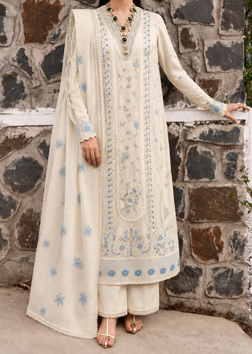 Grace S1507-Embroidered 3pc Lawn Dress With Printed Lawn Dupatta.