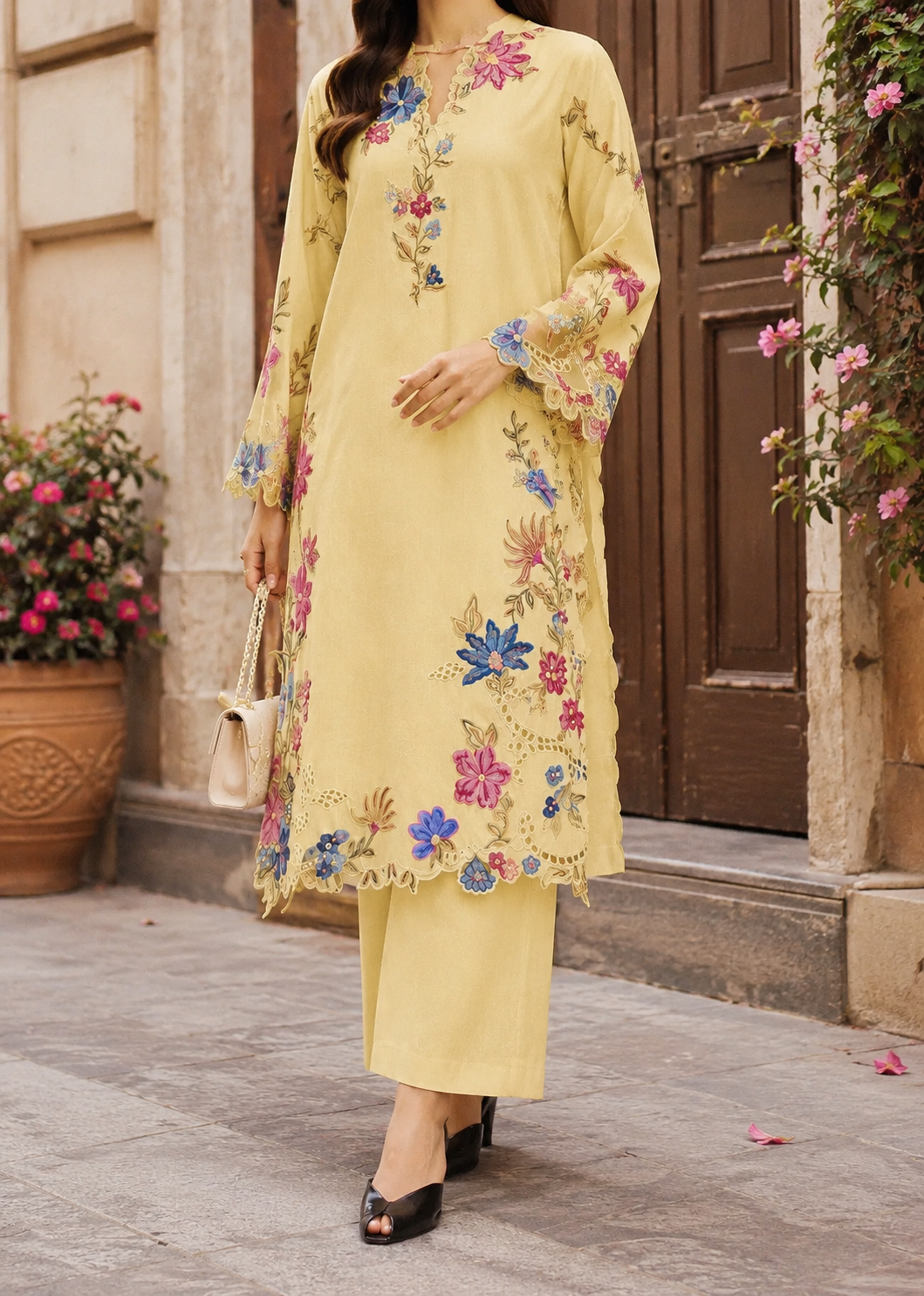 Grace S1500 - Embroidered 3pc CHIKANKARI Lawn Dress With Printed Lawn Dupatta.
