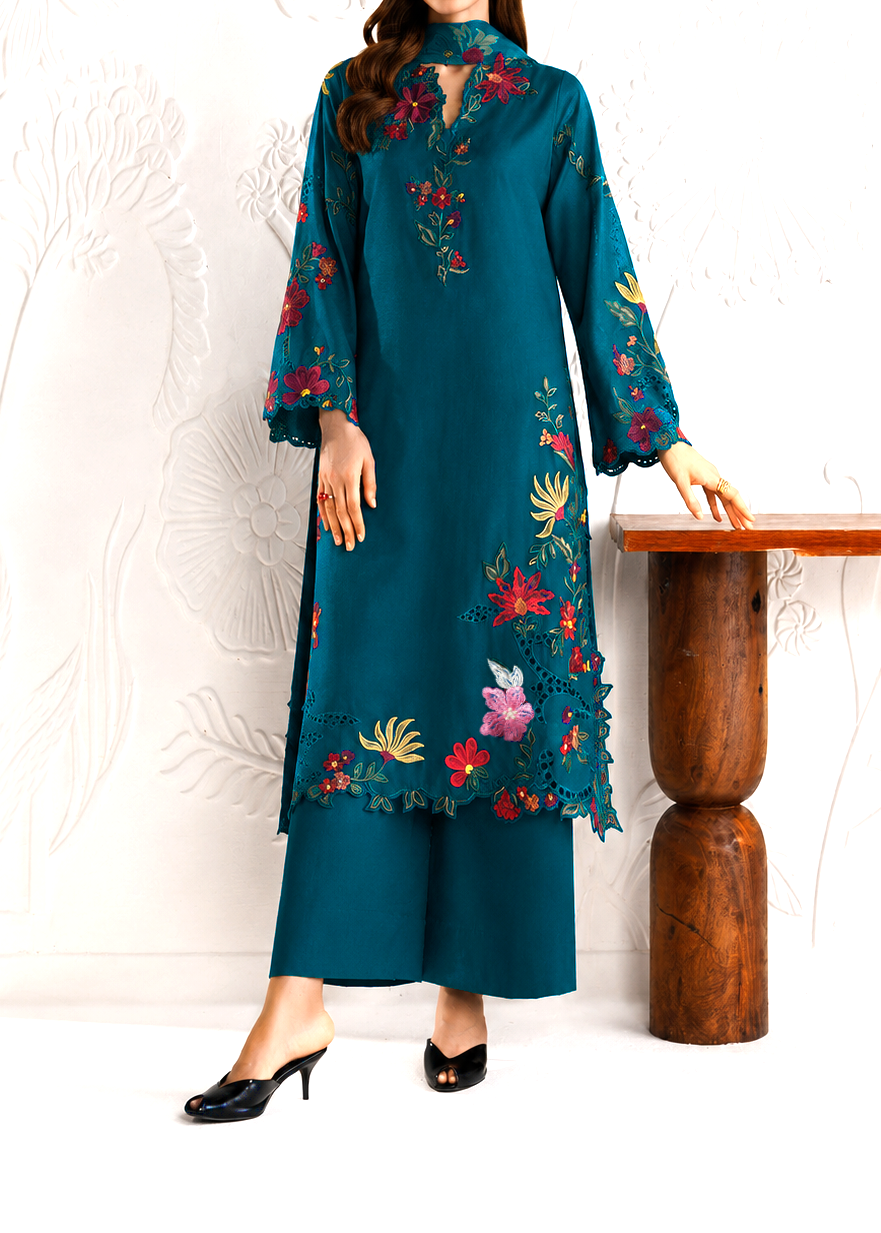 Grace S1499 - Embroidered 3pc CHIKANKARI Lawn Dress With Printed Lawn Dupatta.