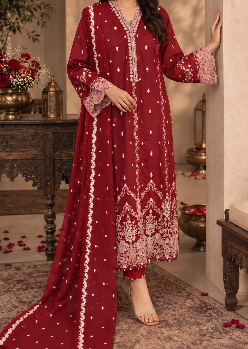 Grace S1618 - Embroidered 3pc Lawn Dress With Embroidered Chiffon Dupatta.
