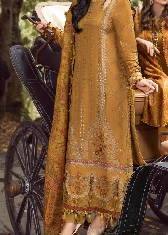 Grace Z-(W857) - Stitched Embroidered 3pc Marina Dress With Printed Shawl.