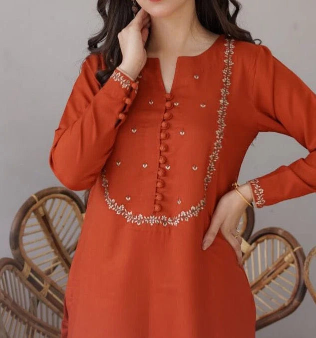 Grace Z-(W146)- Stitched Embroidered 2Pc Marina Dress.
