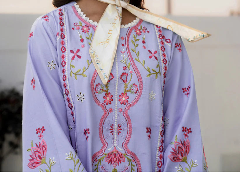 MISK 04 - Embroidered 3pc Chikankari Lawn Dress With Embroidered Cotton Net Dupatta.