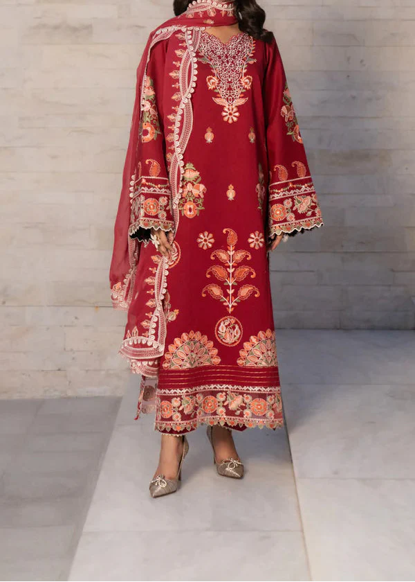 MISK 01 - Stitched Embroidered 3pc Lawn Dress With Embroidered Chiffon Dupatta.