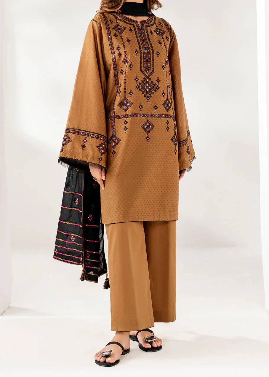Grace Z-(W982) - Stitched Embroidered 3pc Marina Dress With Embroidered Chiffon Dupatta.