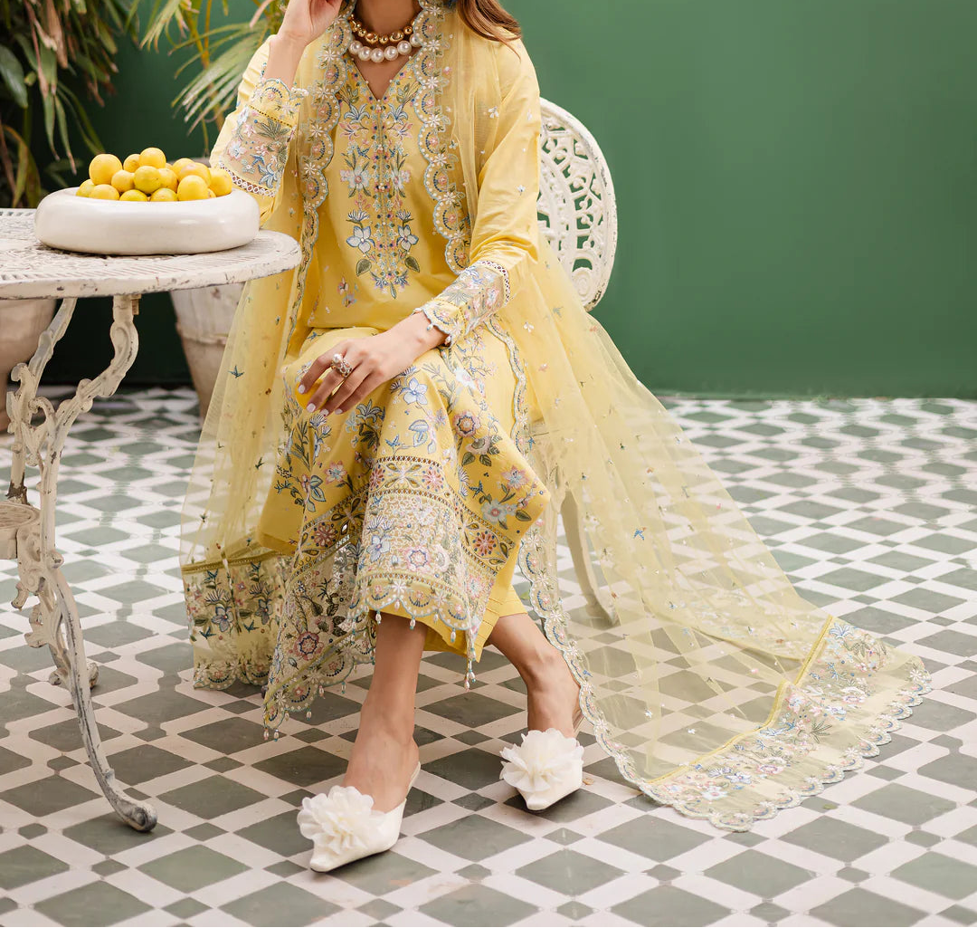 Grace S1409 - Embroidered 3pc Lawn Dress With Embroidered Organza Dupatta.