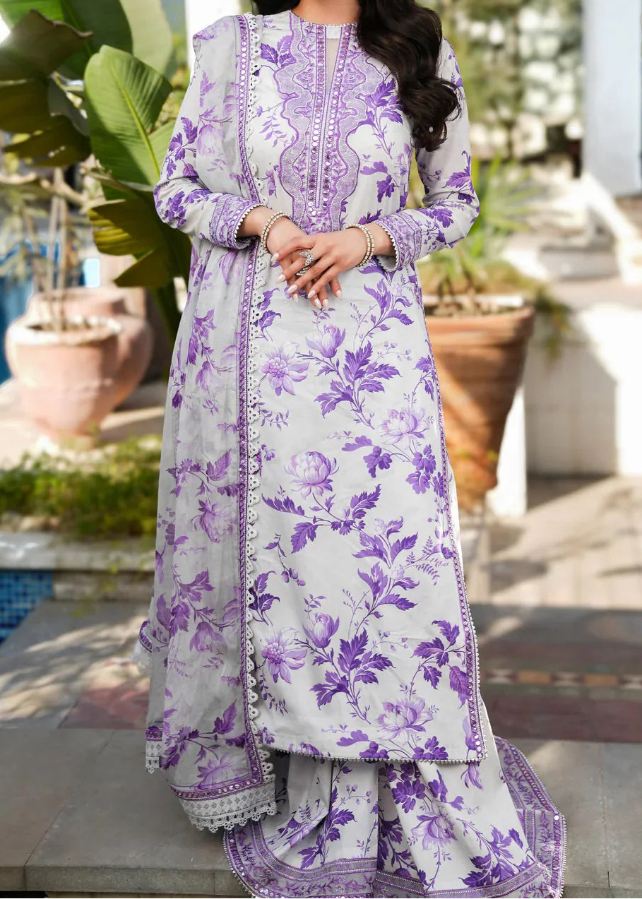 Grace S1299 - Printed & Embroidered 3pc Lawn Dress With Embroidered Sequence Chiffon Dupatta.