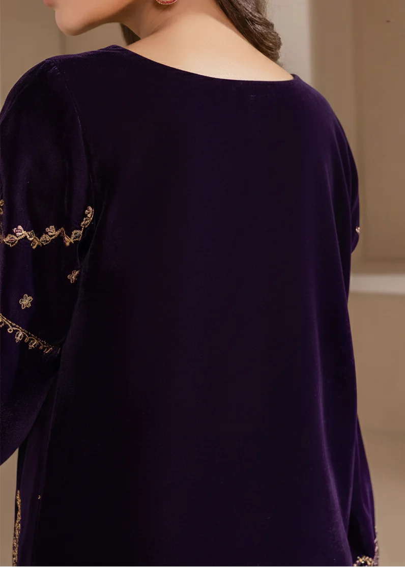 Grace Z-(W937) - Stitched Embroidered 2pc Velvet Dress.