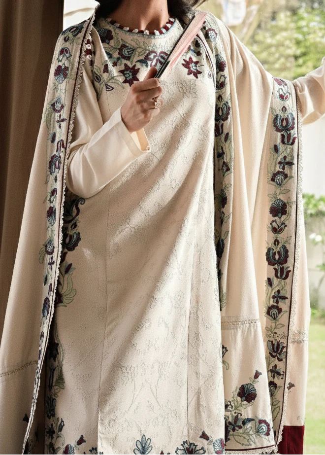 Grace Z-(W919) - Stitched Embroidered 3pc Marina Dress With Embroidered Marina Shawl.