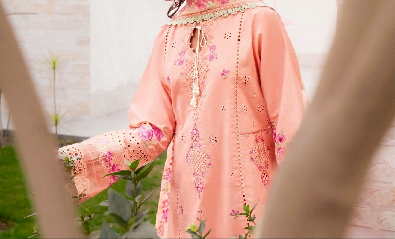 MISK 02 - Embroidered 3pc Chikankari Lawn Dress With Embroidered Chiffon Dupatta.