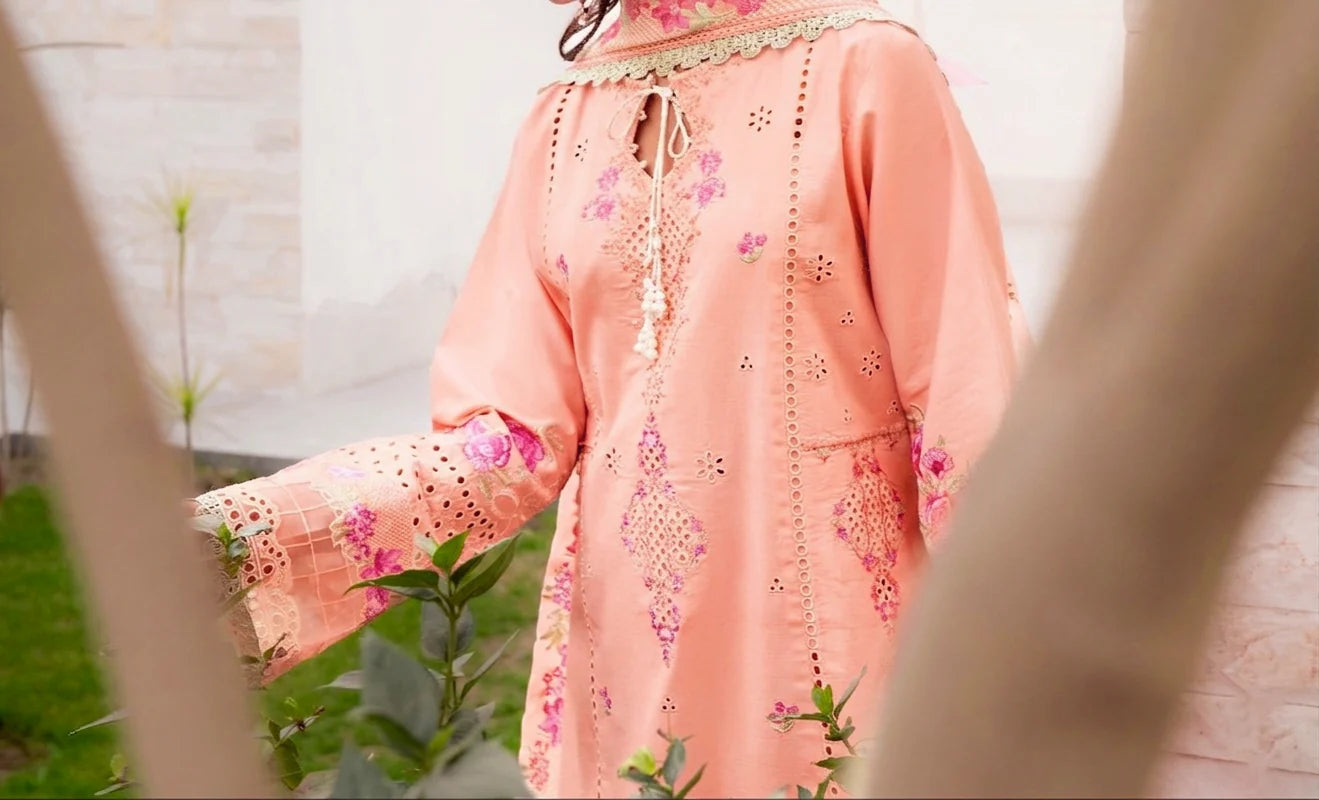 MISK 02 - Stitched Embroidered 3pc Chikankari Lawn Dress With Embroidered Chiffon Dupatta.