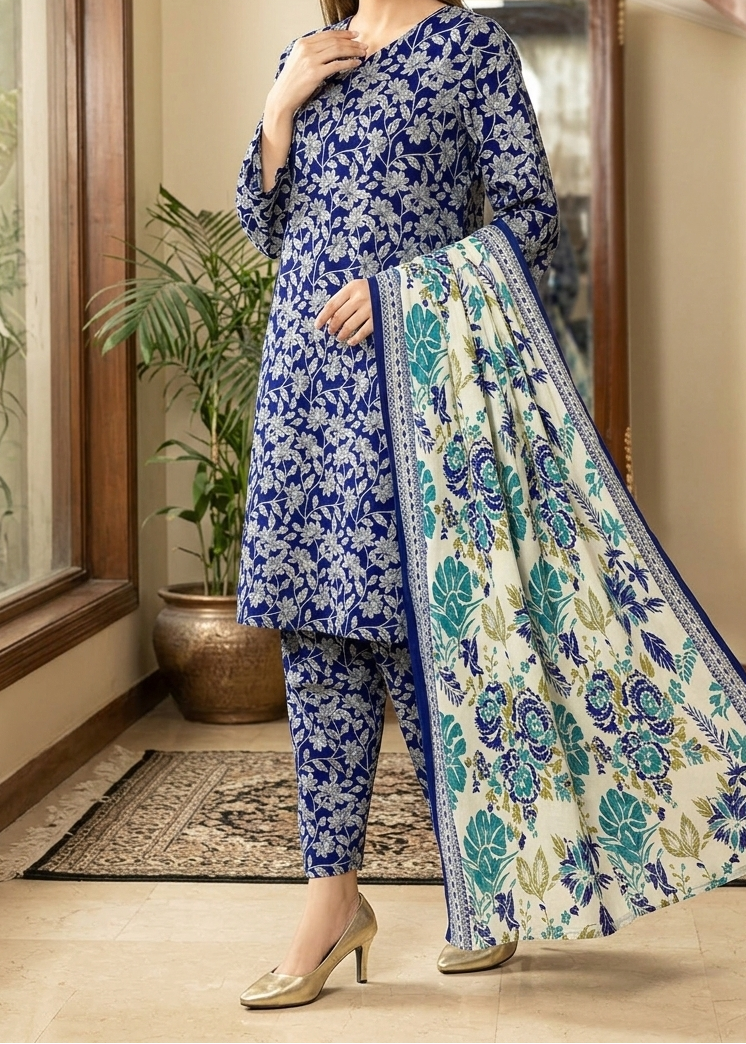 Grace S1349 - Printed & Embroidered 3pc Lawn Dress With Embroidered Sequence Chiffon Dupatta.