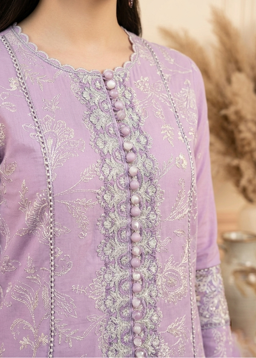 Grace W1043 - Embroidered 3pc Marina Dress With Printed Shawl.