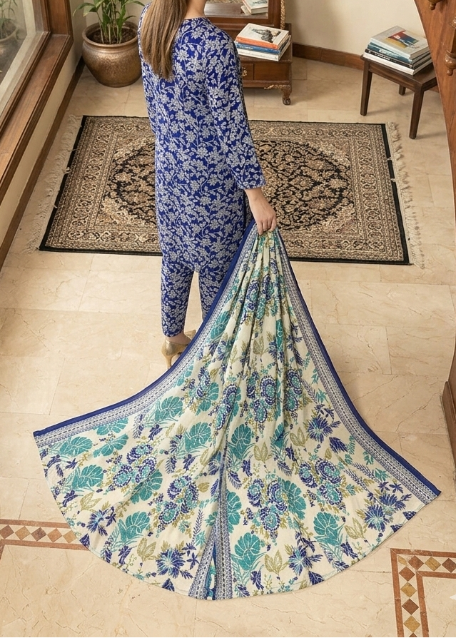 Grace S1349 - Printed & Embroidered 3pc Lawn Dress With Embroidered Sequence Chiffon Dupatta.