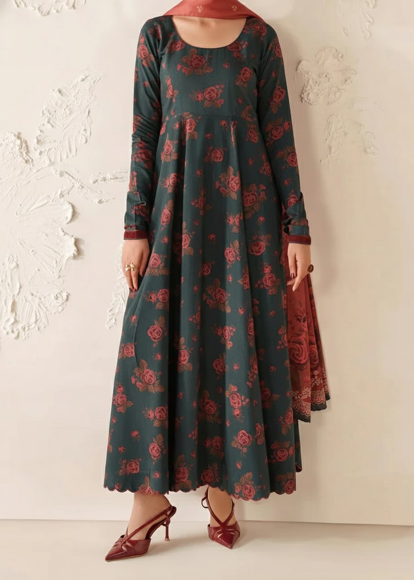 Grace W893 - Digital Printed 3pc Karandi Dress With Digital Printed Karandi Shawl.