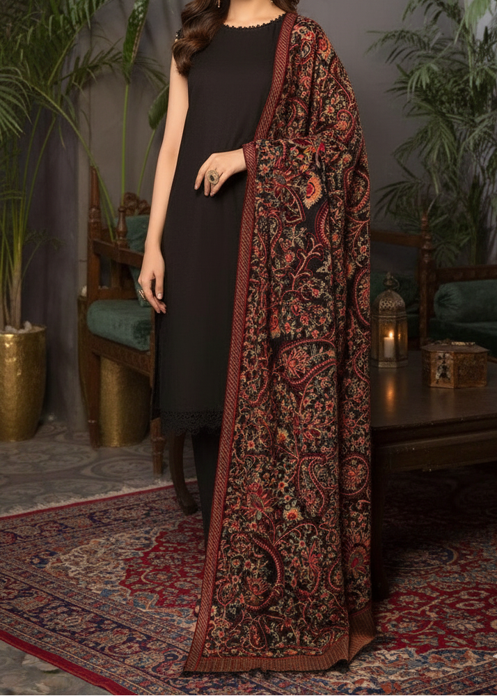 Grace 07 Black-Formal Heavy Embroidered Karandi shawl
