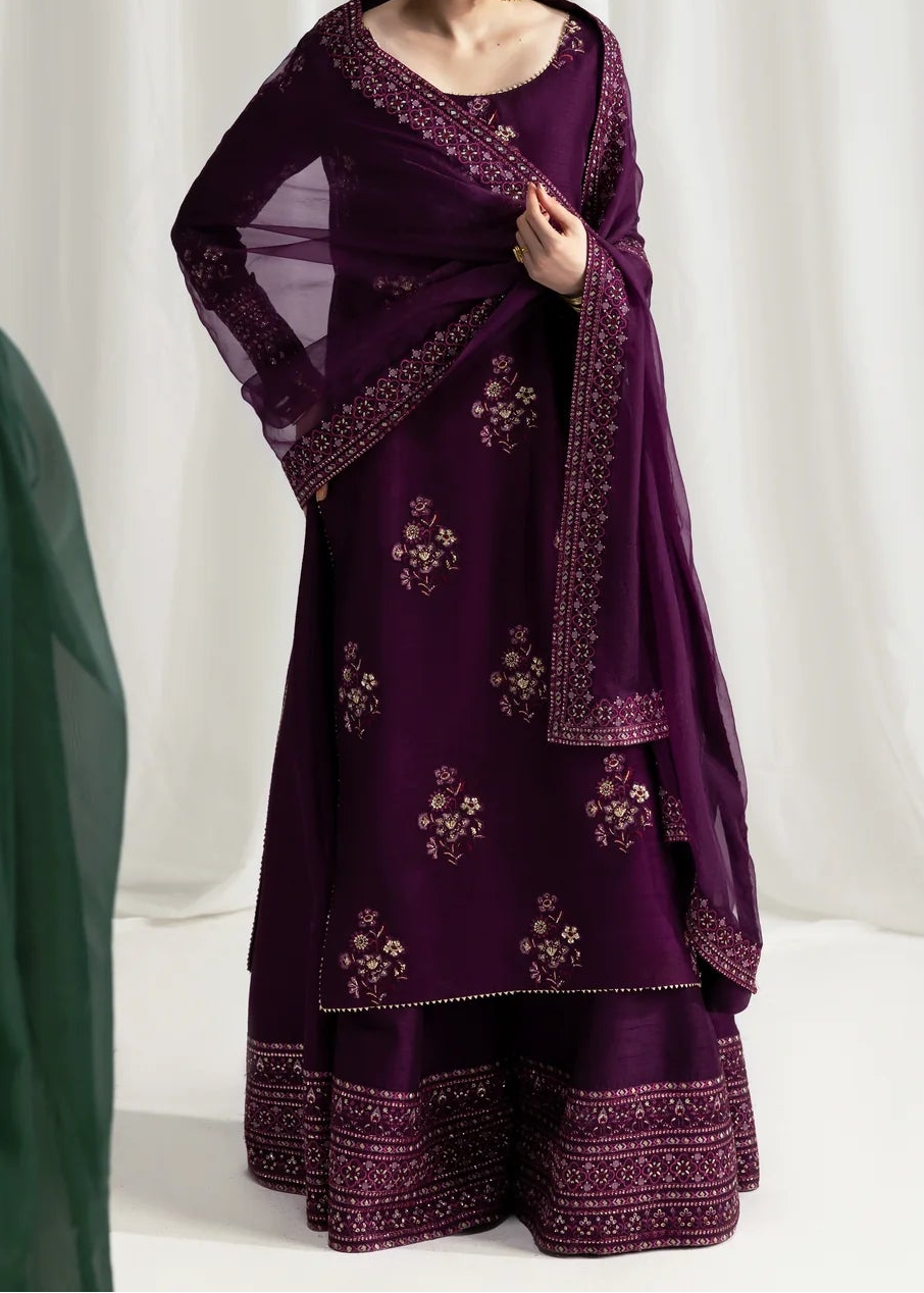 Grace W774 - Embroidered Sequence 3pc Marina Dress With Embroidered Sequence Chiffon Dupatta.