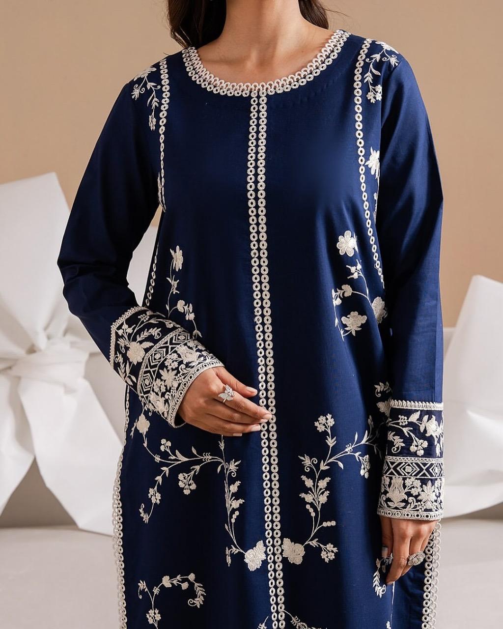 Grace W767 - Embroidered 3pc Marina Dress With Printed Shawl.