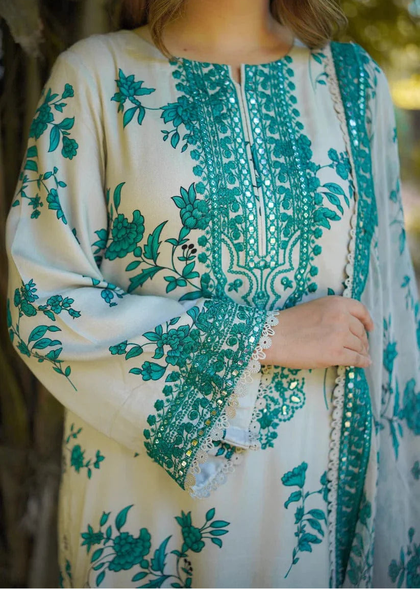 Grace S1300 - Printed & Embroidered 3pc Lawn Dress With Embroidered Sequence Chiffon Dupatta.