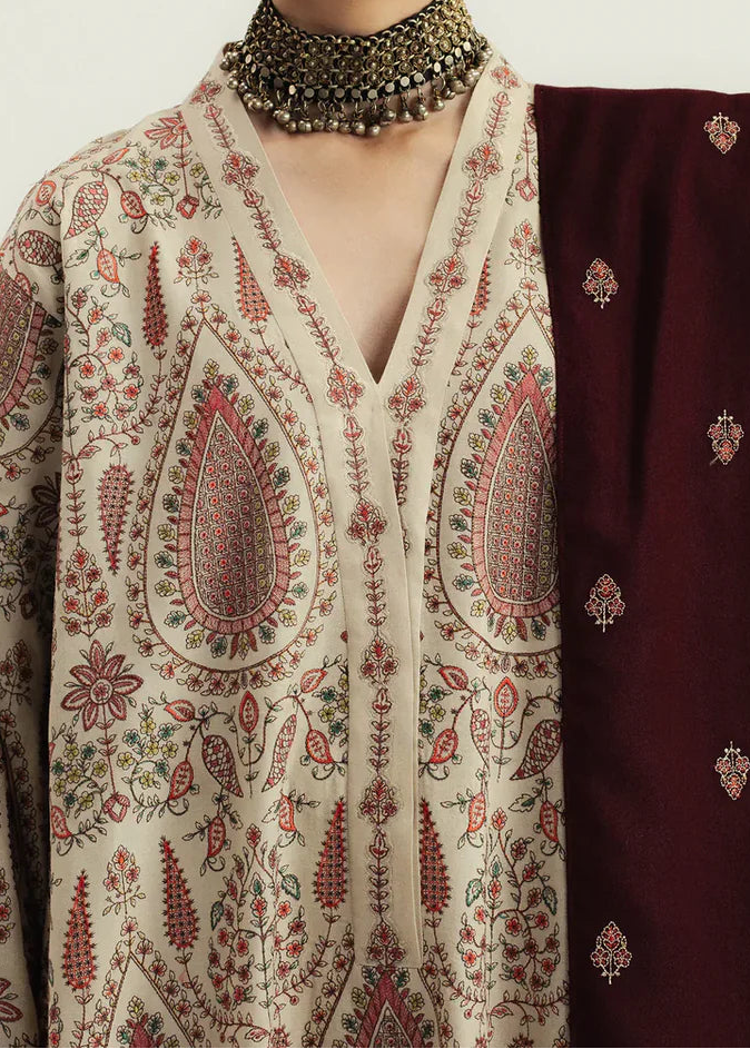 Grace W979-Embroidered 3pc Marina Dress With Printed Shawl.