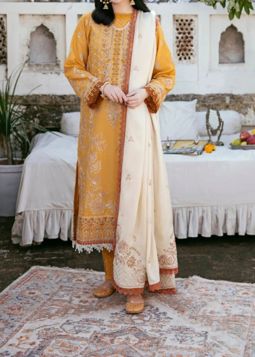 Grace W761 - Embroidered 3pc Marina Dress With Embroidered Marina Shawl.