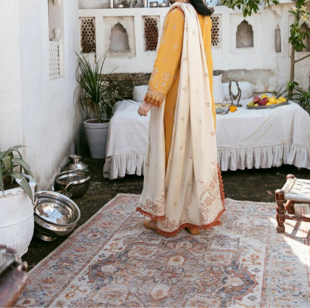 Grace W761 - Embroidered 3pc Marina Dress With Embroidered Marina Shawl.