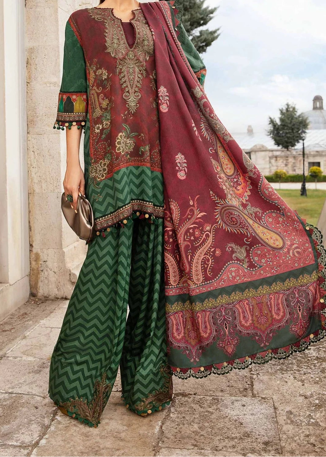 Grace W820 - Digital Printed 3pc Karandi Dress With Digital Printed Karandi Shawl.