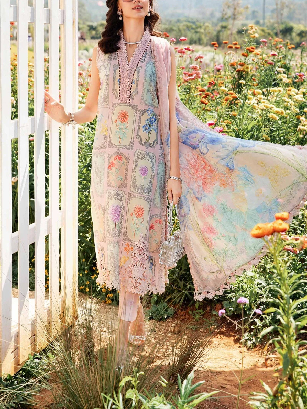 Grace S1097-Printed & Embroidered 3pc Lawn dress with Printed Chiffon Dupatta.