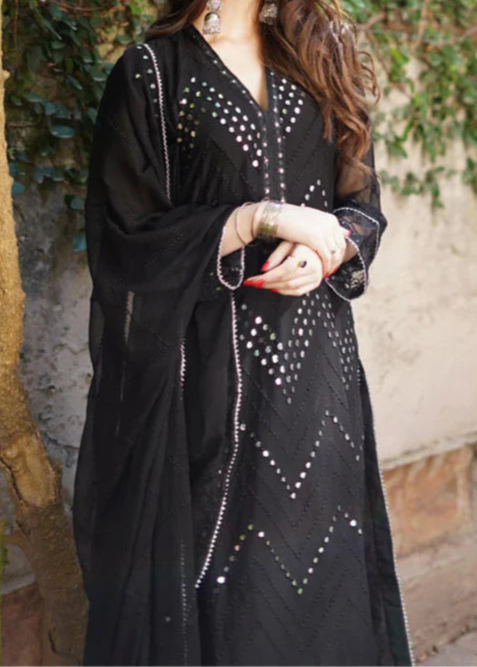 Grace Z-(Siyaah) -Stitched Embroidered chiffon 3Pc Suit