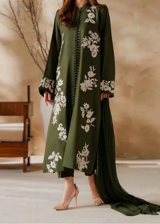 Grace Z-(W891) - Stitched Embroidered 3pc Marina Dress With Dyed Chiffon Dupatta.