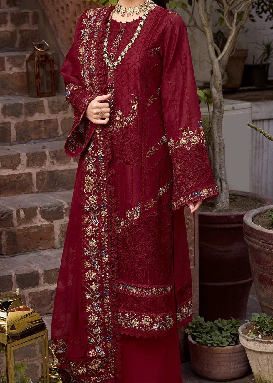 Grace W971-Embroidered 3pc Marina Dress With Printed Shawl.