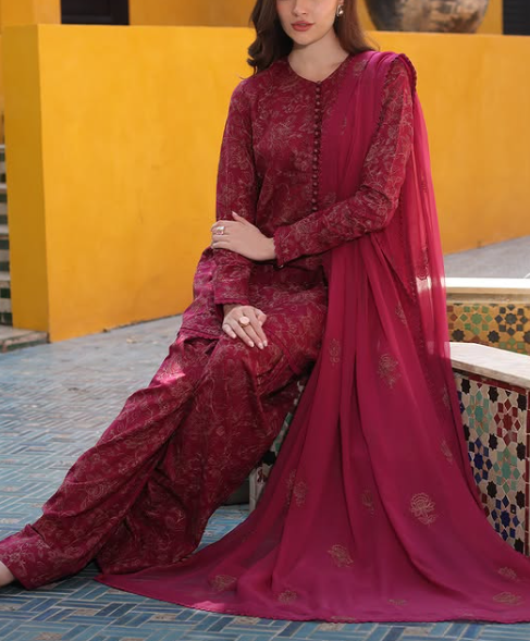 Grace S987-Embroidered 3PC Lawn Dress With Embroidered Chiffon Dupatta.